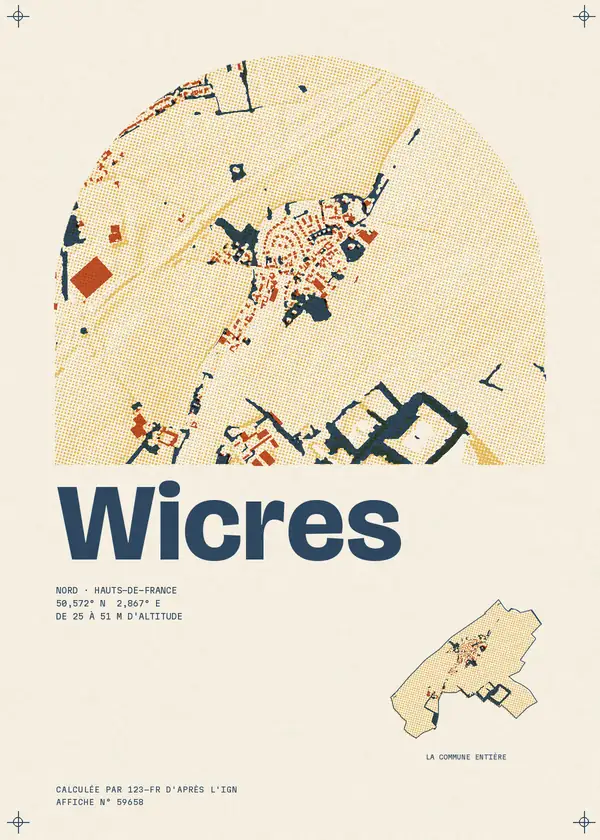 Affiche de Wicres, calculée par 123-fr d'après l'IGN