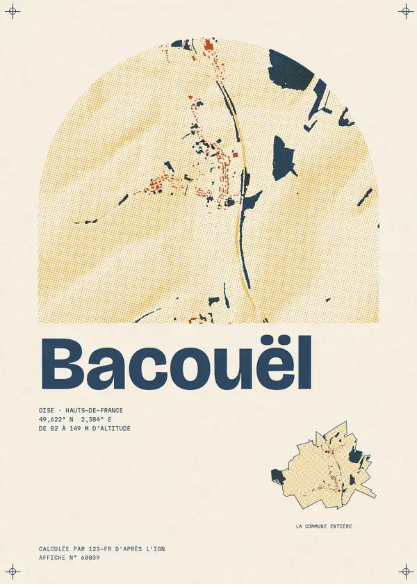Affiche de Bacouël, calculée d'après l'IGN