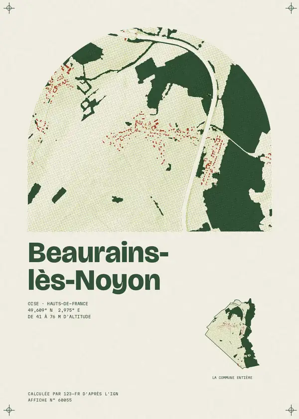 Affiche de Beaurains-lès-Noyon, calculée par 123-fr d'après l'IGN