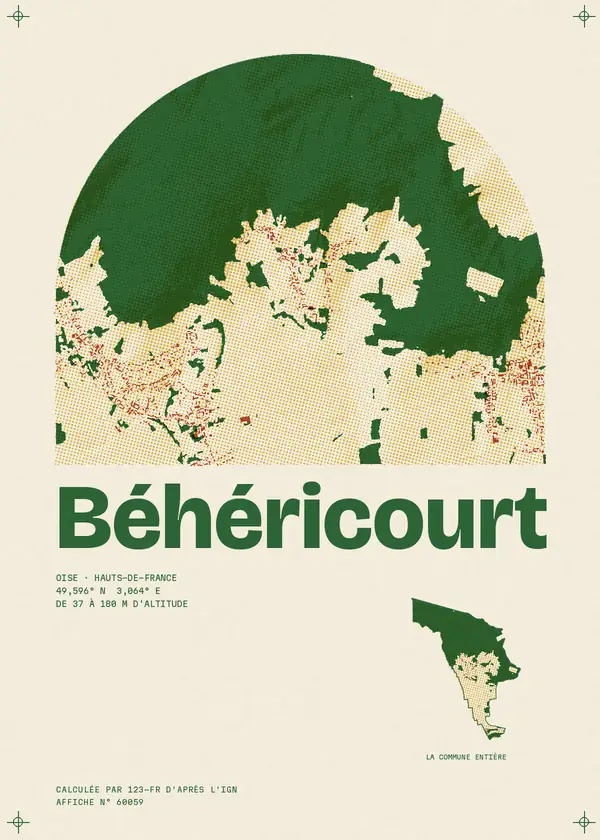 Affiche de Béhéricourt, calculée par 123-fr d'après l'IGN