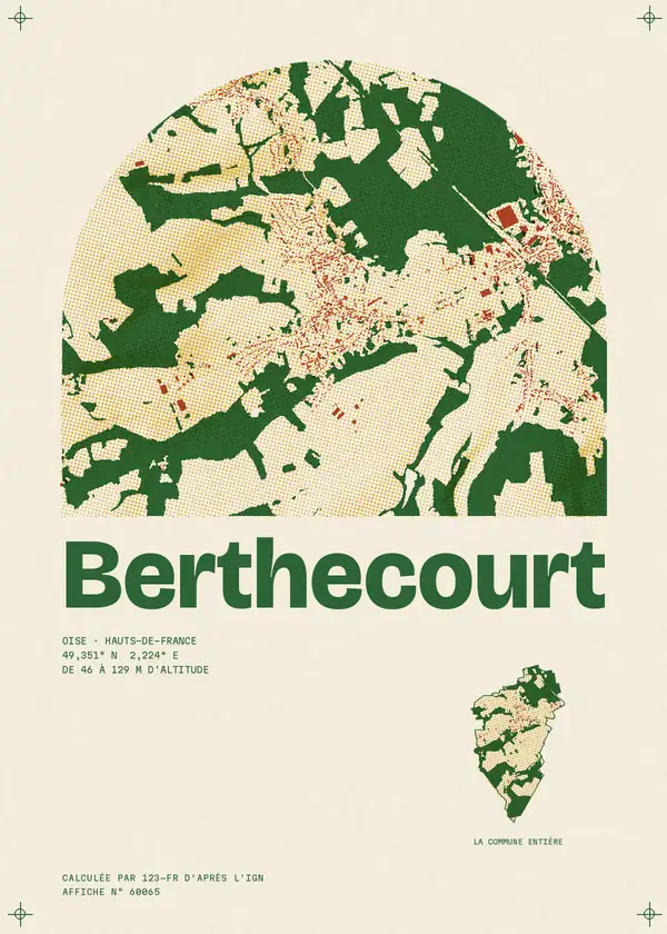 Affiche de Berthecourt, calculée par 123-fr d'après l'IGN