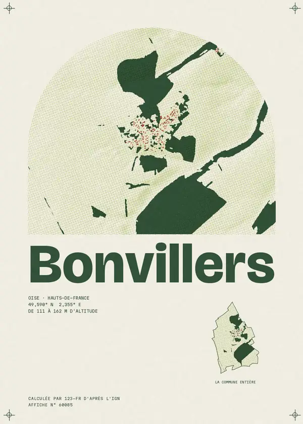 Affiche de Bonvillers, calculée par 123-fr d'après l'IGN