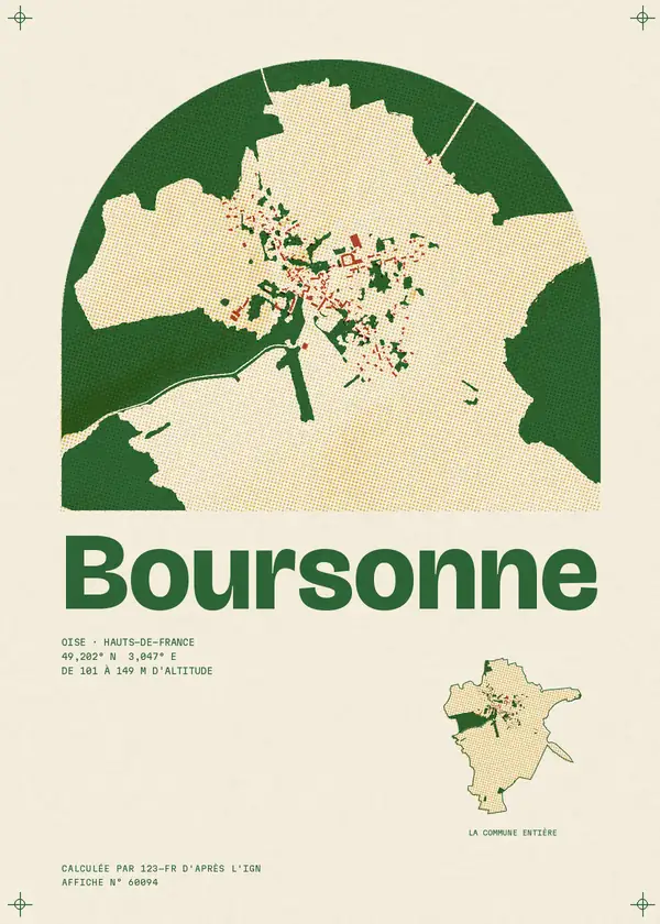 Affiche de Boursonne, calculée par 123-fr d'après l'IGN
