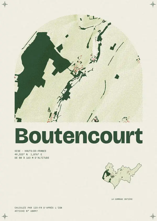 Affiche de Boutencourt, calculée par 123-fr d'après l'IGN