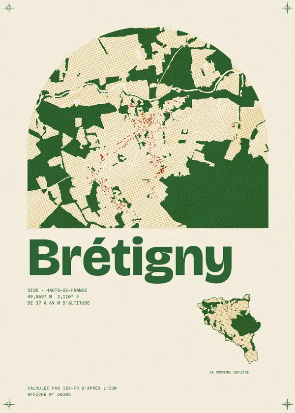 Affiche de Brétigny, calculée par 123-fr d'après l'IGN