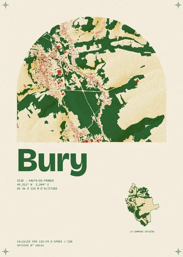Affiche de Bury, calculée par 123-fr d'après l'IGN