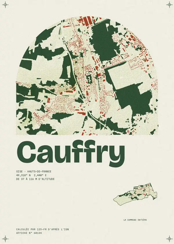 Affiche de Cauffry, calculée par 123-fr d'après l'IGN
