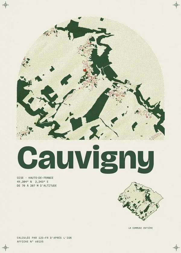 Affiche de Cauvigny, calculée par 123-fr d'après l'IGN