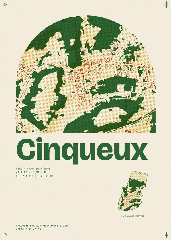 Affiche de Cinqueux, calculée par 123-fr d'après l'IGN