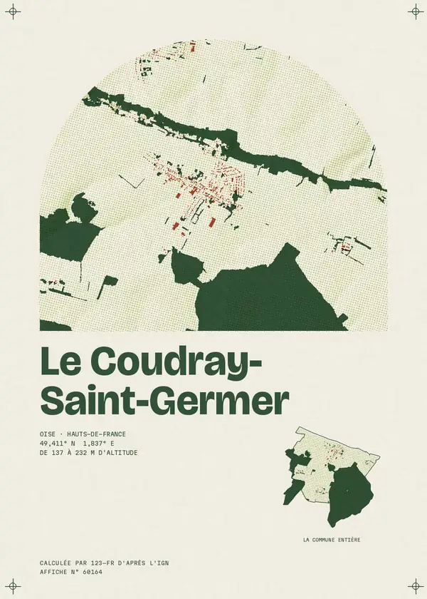 Affiche de Le Coudray-Saint-Germer, calculée par 123-fr d'après l'IGN