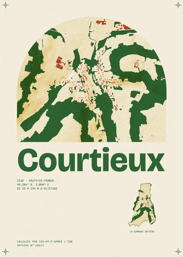 Affiche de Courtieux, calculée par 123-fr d'après l'IGN