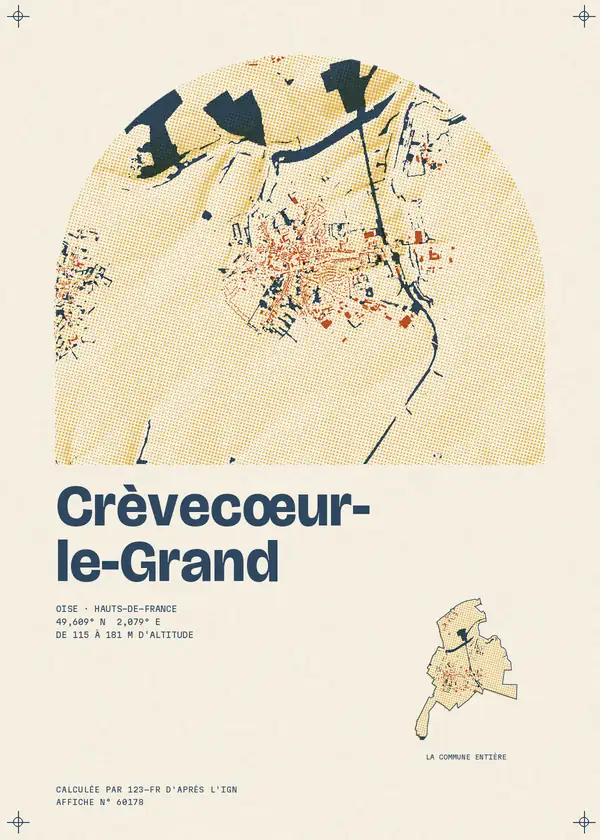 Affiche de Crèvecœur-le-Grand, calculée par 123-fr d'après l'IGN