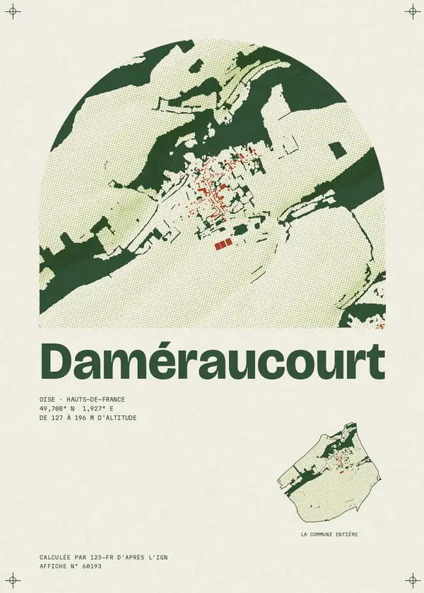 Affiche de Daméraucourt, calculée par 123-fr d'après l'IGN