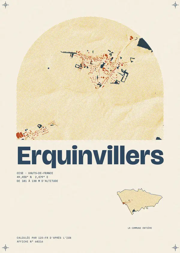 Affiche de Erquinvillers, calculée par 123-fr d'après l'IGN