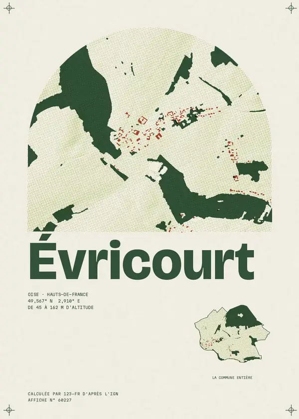 Affiche de Évricourt, calculée par 123-fr d'après l'IGN