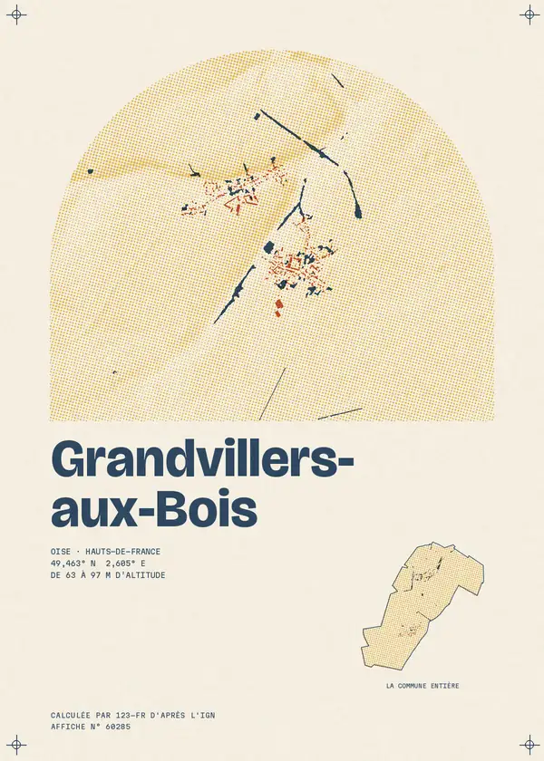 Affiche de Grandvillers-aux-Bois, calculée par 123-fr d'après l'IGN