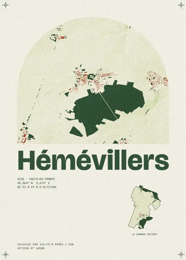 Affiche de Hémévillers, calculée par 123-fr d'après l'IGN