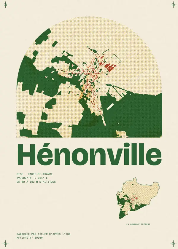 Affiche de Hénonville, calculée par 123-fr d'après l'IGN