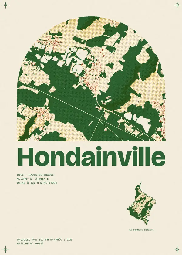 Affiche de Hondainville, calculée par 123-fr d'après l'IGN
