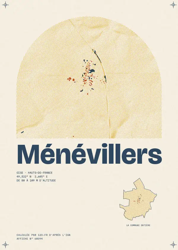 Affiche de Ménévillers, calculée par 123-fr d'après l'IGN