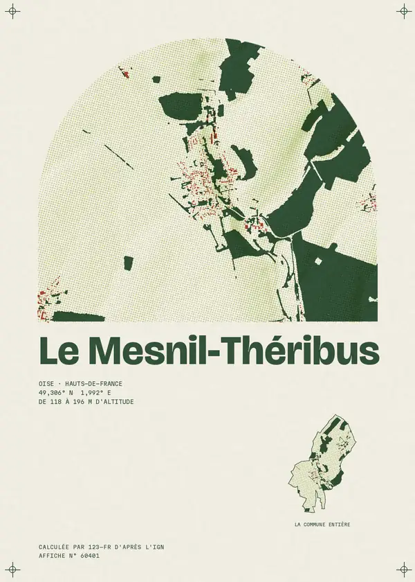 Affiche de Le Mesnil-Théribus, calculée par 123-fr d'après l'IGN