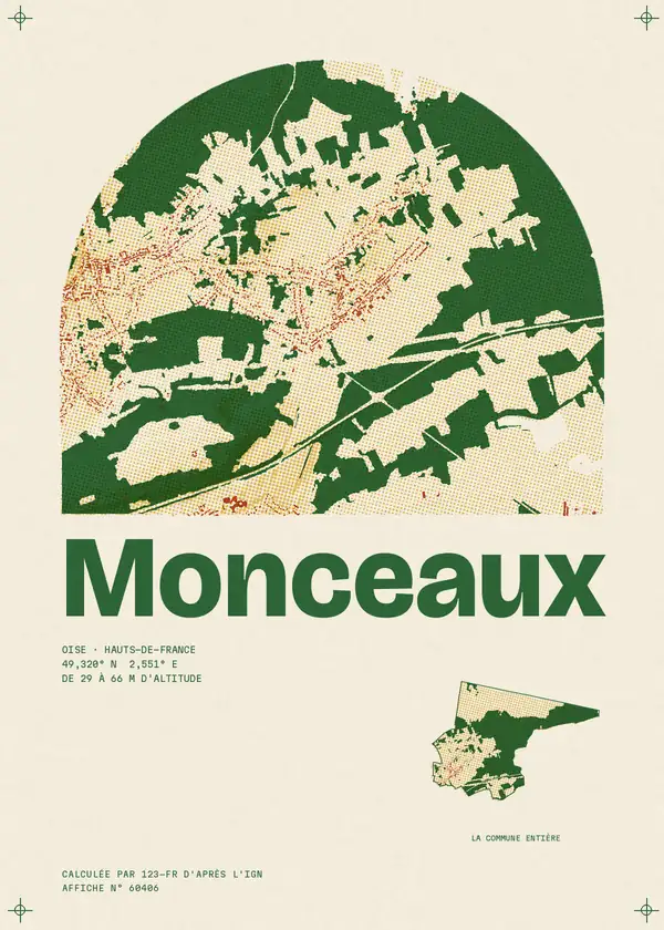 Affiche de Monceaux, calculée par 123-fr d'après l'IGN