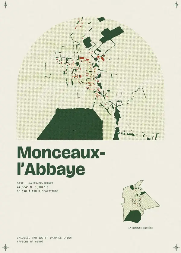 Affiche de Monceaux-l'Abbaye, calculée par 123-fr d'après l'IGN