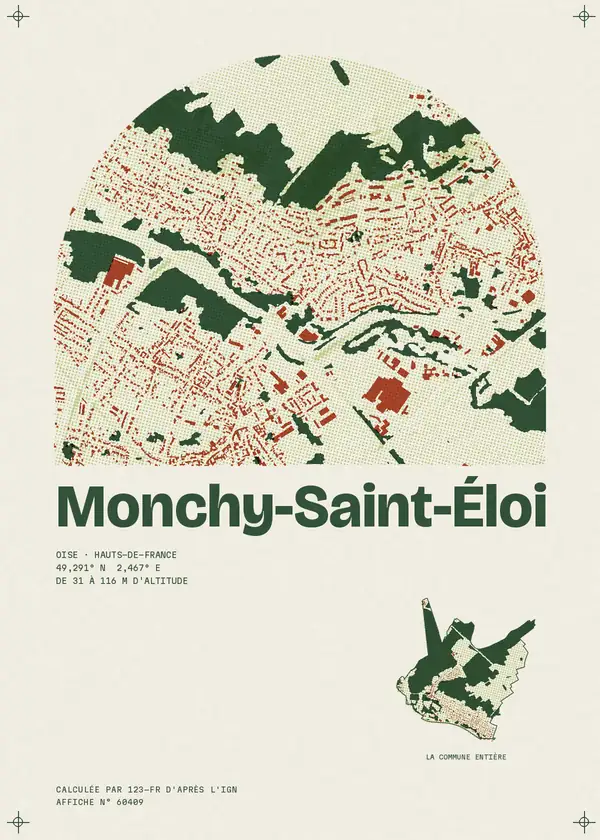 Affiche de Monchy-Saint-Éloi, calculée par 123-fr d'après l'IGN
