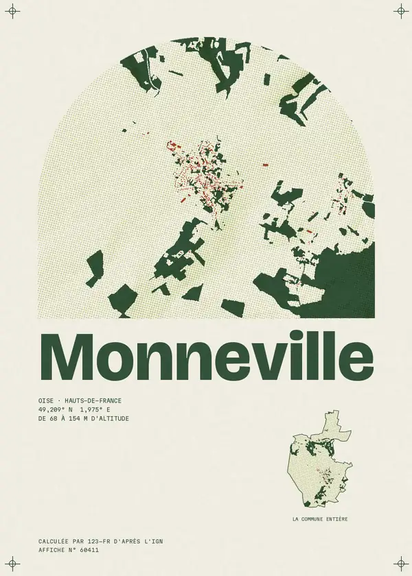 Affiche de Monneville, calculée par 123-fr d'après l'IGN