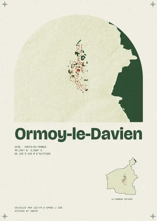Affiche de Ormoy-le-Davien, calculée par 123-fr d'après l'IGN