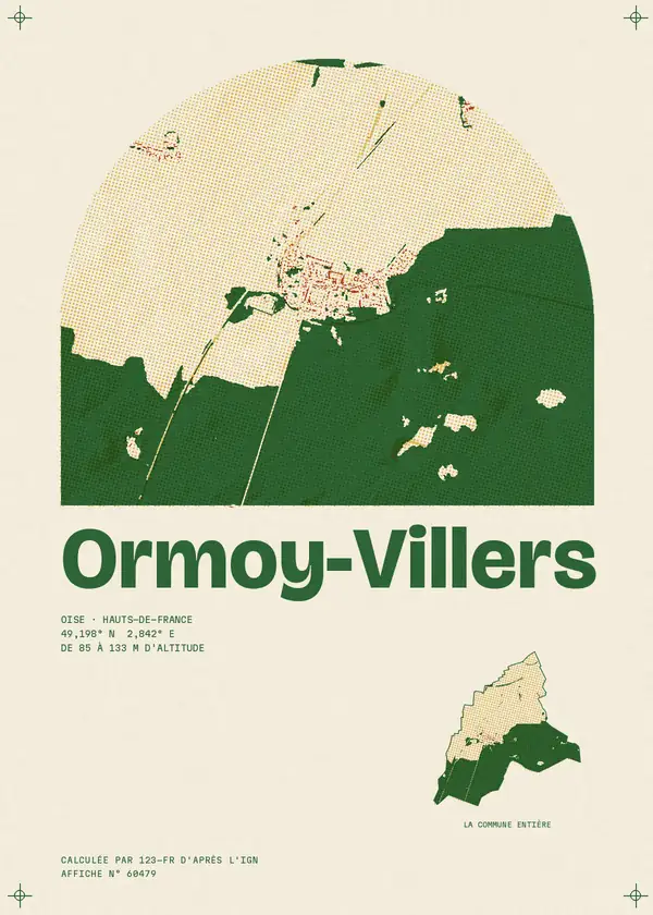 Affiche de Ormoy-Villers, calculée par 123-fr d'après l'IGN