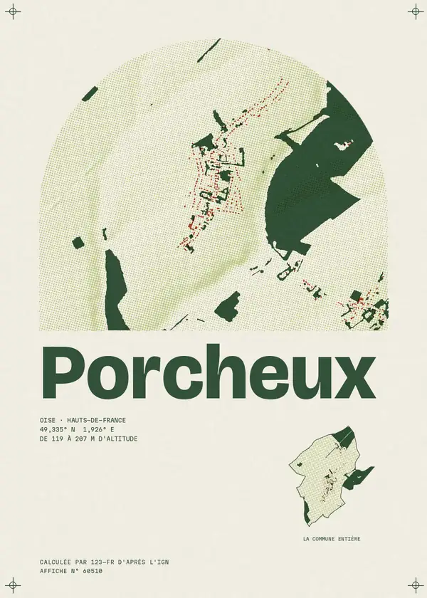 Affiche de Porcheux, calculée par 123-fr d'après l'IGN