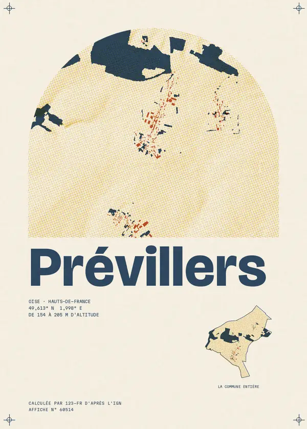 Affiche de Prévillers, calculée par 123-fr d'après l'IGN