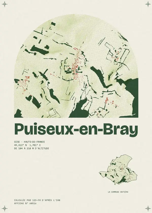 Affiche de Puiseux-en-Bray, calculée par 123-fr d'après l'IGN
