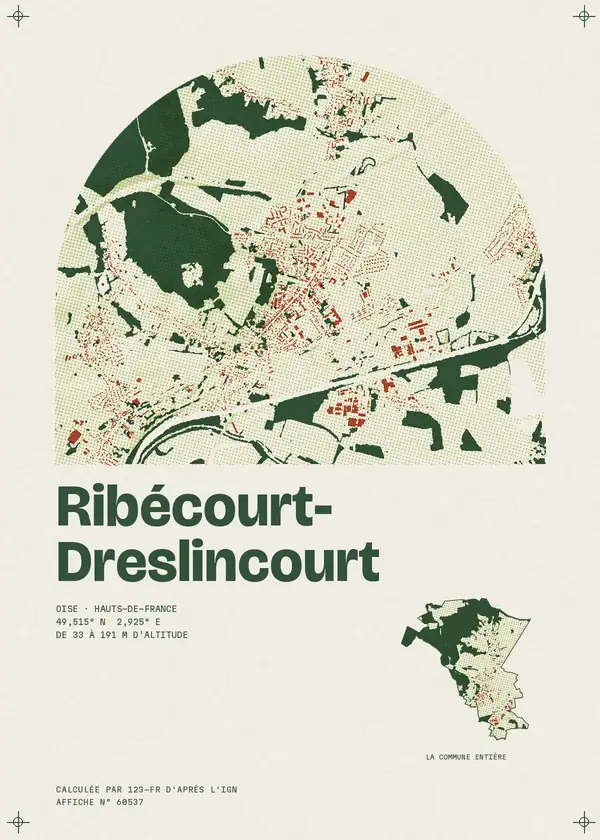 Affiche de Ribécourt-Dreslincourt, calculée par 123-fr d'après l'IGN