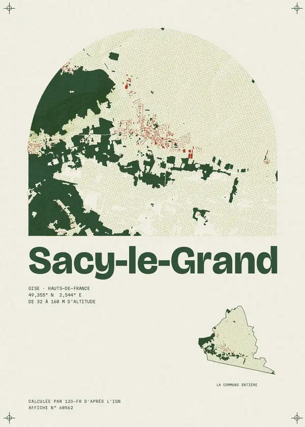 Affiche de Sacy-le-Grand, calculée par 123-fr d'après l'IGN