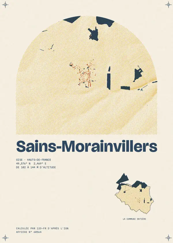 Affiche de Sains-Morainvillers, calculée par 123-fr d'après l'IGN