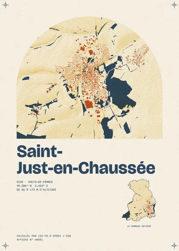 Affiche de Saint-Just-en-Chaussée, calculée par 123-fr d'après l'IGN