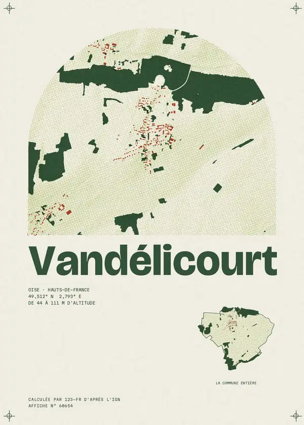 Affiche de Vandélicourt, calculée par 123-fr d'après l'IGN