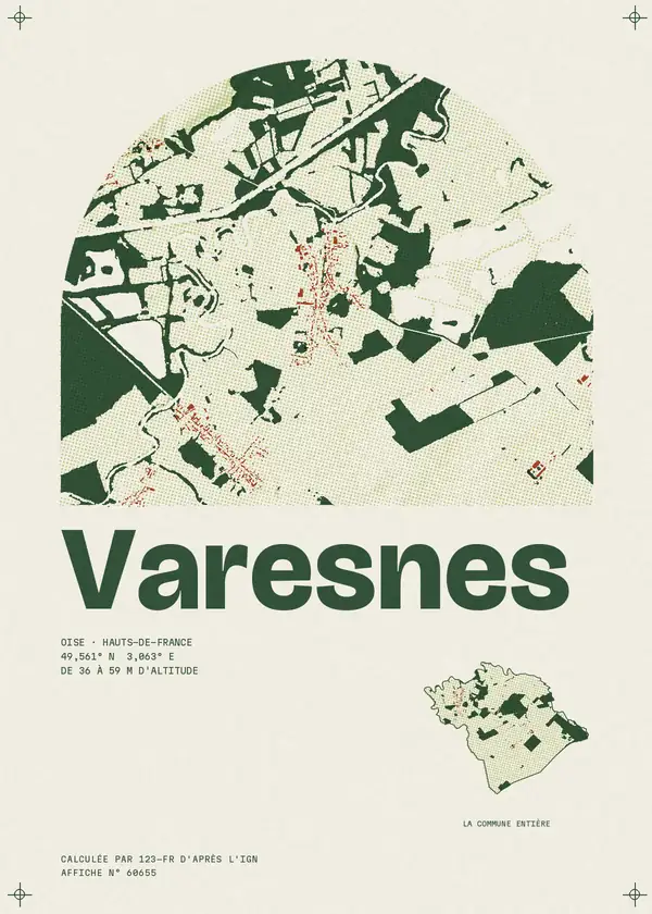 Affiche de Varesnes, calculée par 123-fr d'après l'IGN