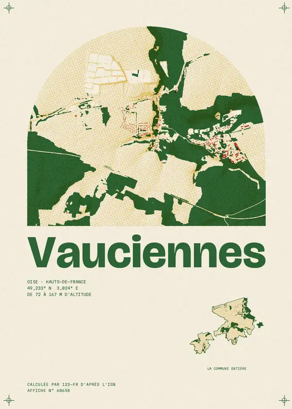 Affiche de Vauciennes, calculée par 123-fr d'après l'IGN