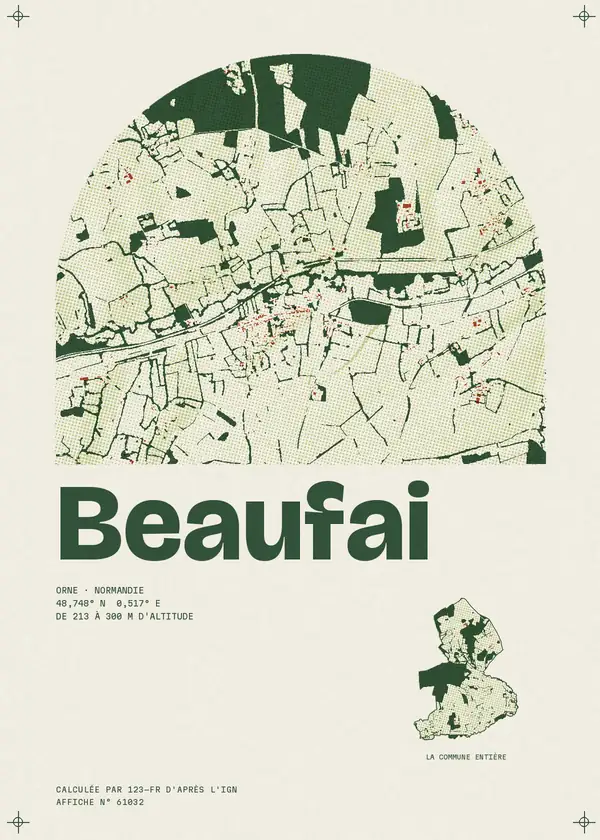 Affiche de Beaufai, calculée par 123-fr d'après l'IGN