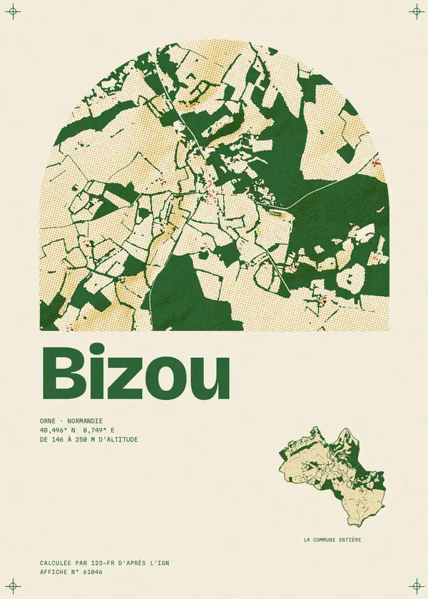 Affiche de Bizou, calculée par 123-fr d'après l'IGN