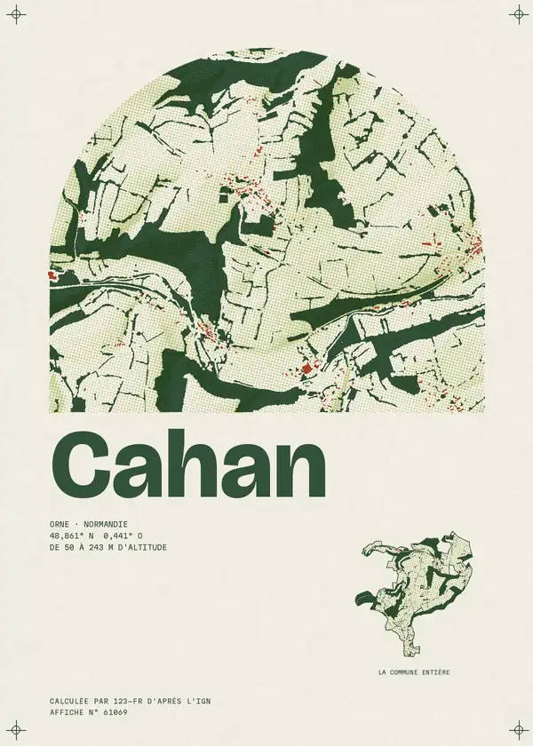 Affiche de Cahan, calculée par 123-fr d'après l'IGN