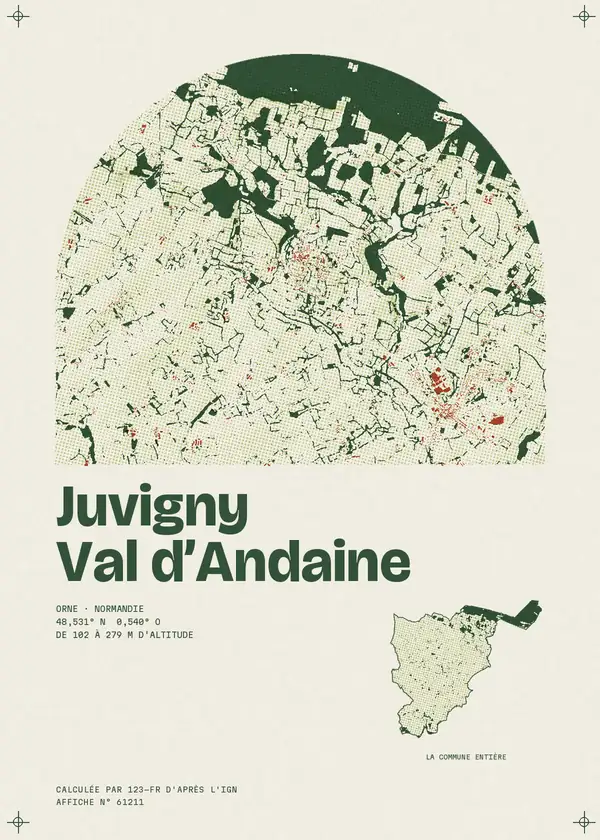 Affiche de Juvigny Val d'Andaine, calculée par 123-fr d'après l'IGN
