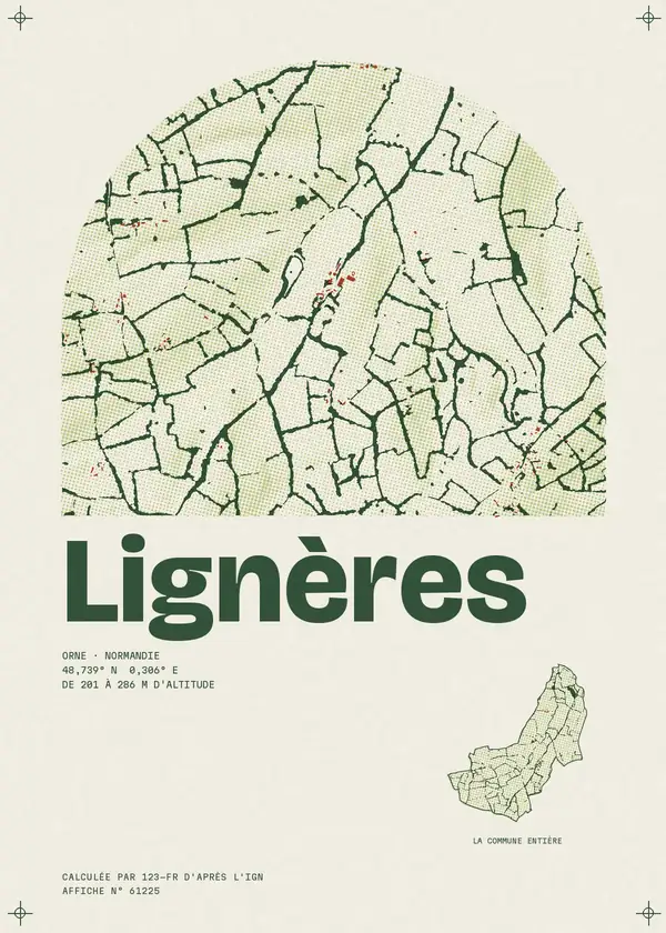 Affiche de Lignères, calculée par 123-fr d'après l'IGN