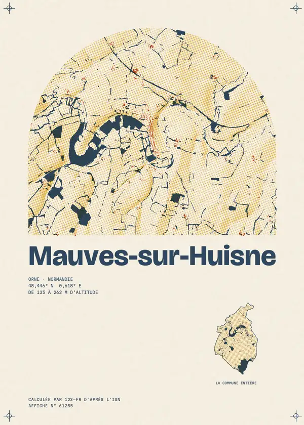 Affiche de Mauves-sur-Huisne, calculée par 123-fr d'après l'IGN