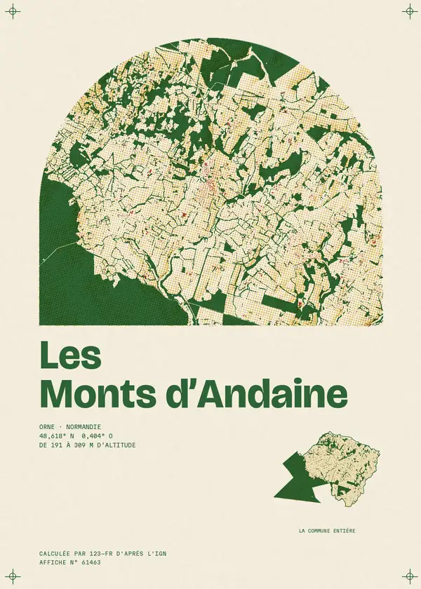Affiche de Les Monts d'Andaine, calculée par 123-fr d'après l'IGN