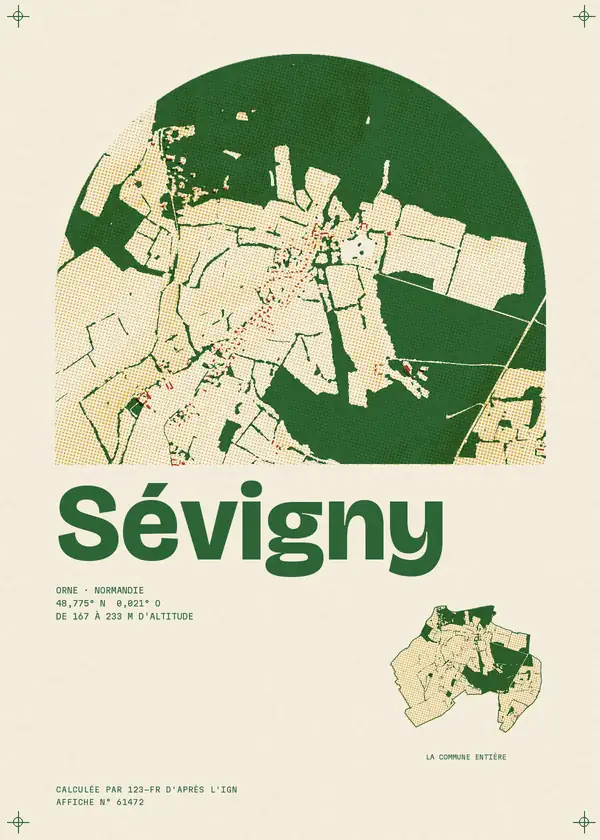 Affiche de Sévigny, calculée par 123-fr d'après l'IGN