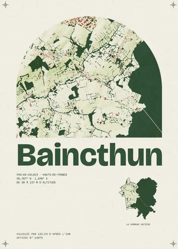 Affiche de Baincthun, calculée par 123-fr d'après l'IGN